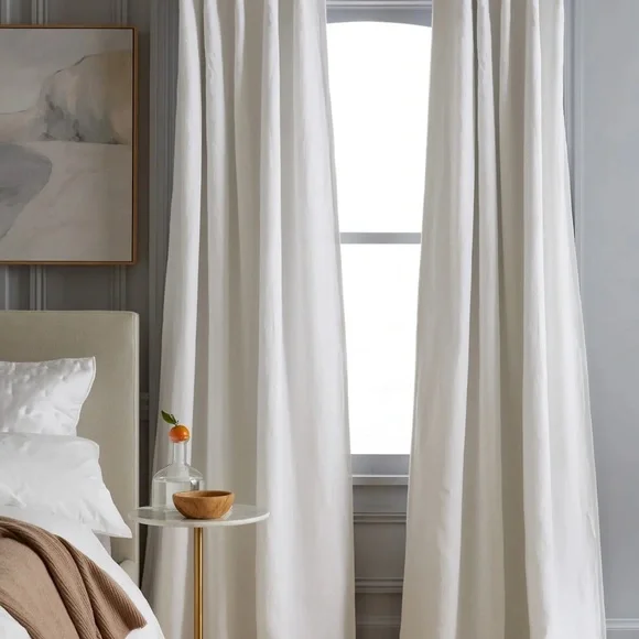 Quince European Linen Room Darkening Curtain white 48x96 Single Panel - Picture 1 of 5